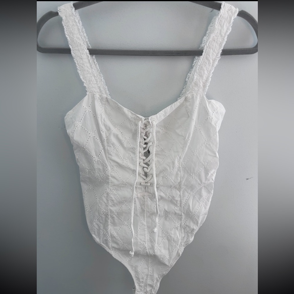 Free People White Lace-Up Tank Top